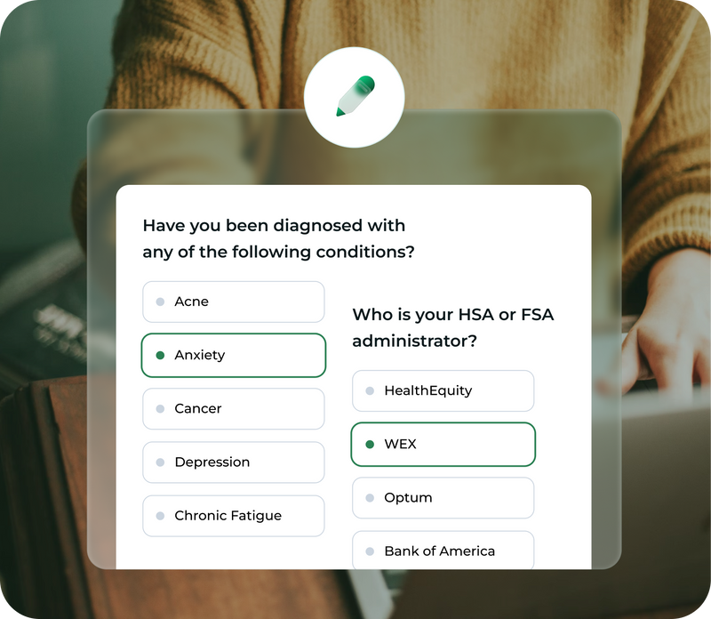 Screenshot showing assessment question 'Have you been diagnosed' with Anxiety and WEX chosen