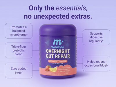 Overnight Gut Repair jar; headline Only the essentials, no unexpected extras; triple-fiber prebiotic, zero sugar